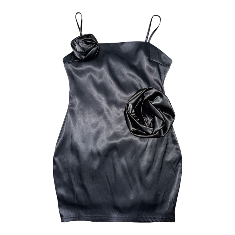 Black Embellished Spaghetti Strap Cocktail Mini Dress
